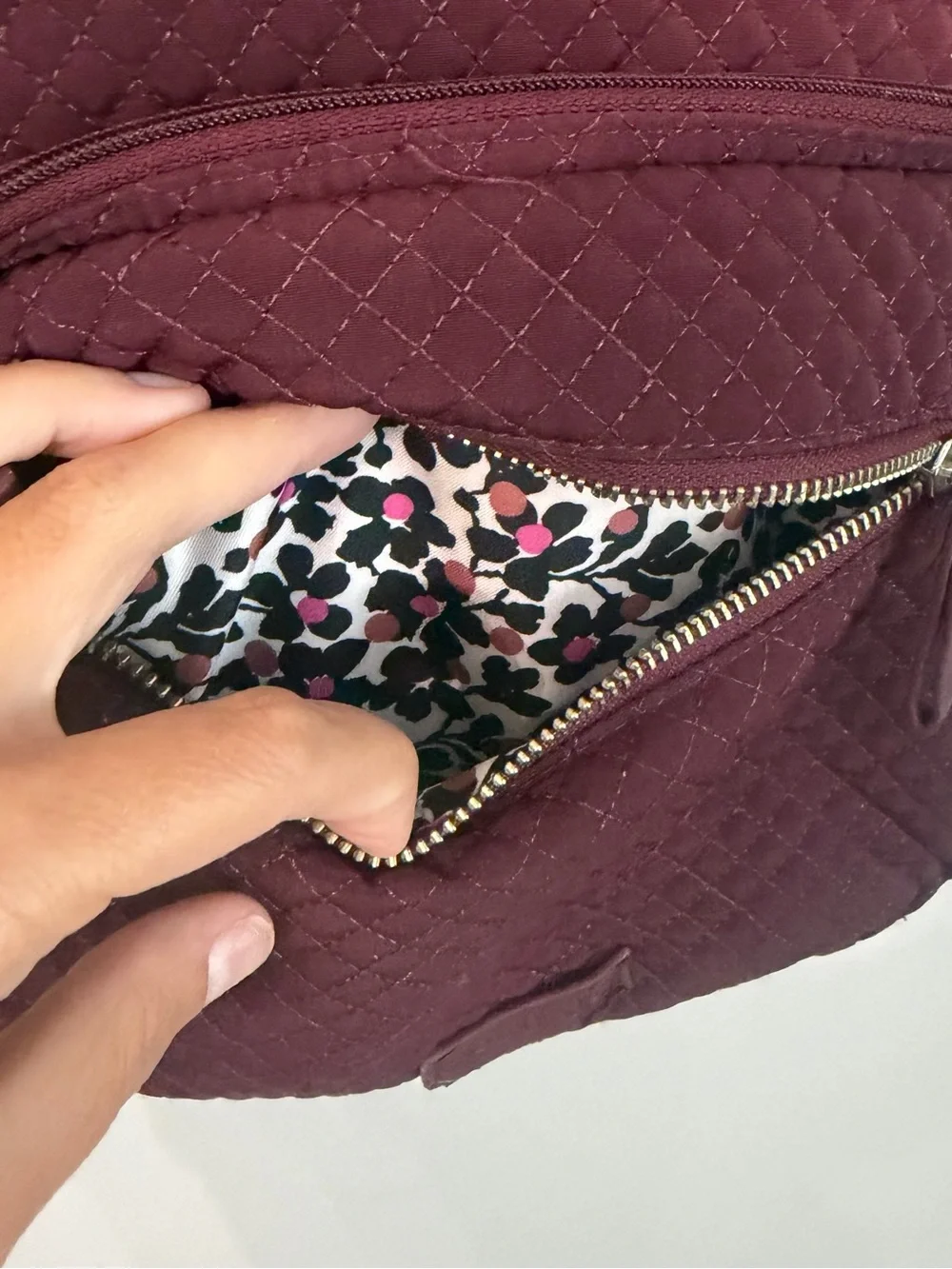Vera Bradley Maroon Quilted Diaper Bag Backpack with Removable Changing Pad GUC